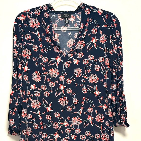 Jones New York Tops - Jones New York Pink and Blue Buttoned Blouse with Notched Collar